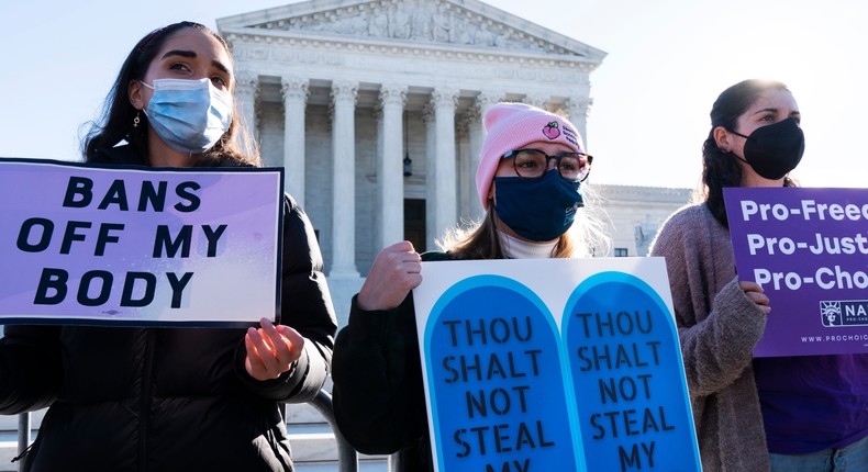 Pro-choice advocates rally outside the Supreme Court in November 2021 in Washington, DC.