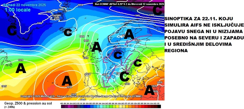 Čubrilo kaže da model ne isključuje sneg u nizijama oko 22. novembra