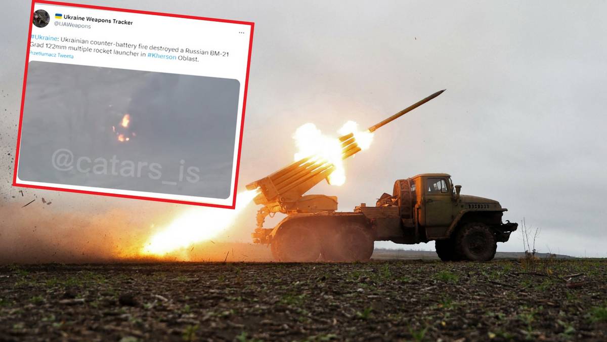 Samobieżna wyrzutnia BM-21 Grad zniszczona przez Ukraińców