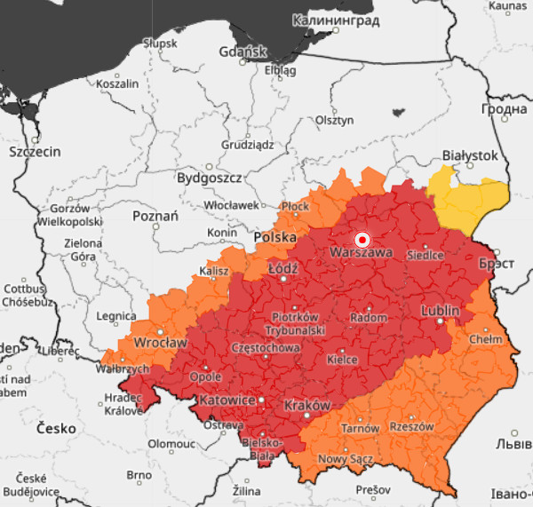 Na noc IMGW wydał ostrzeżenia przed burzami z gradem