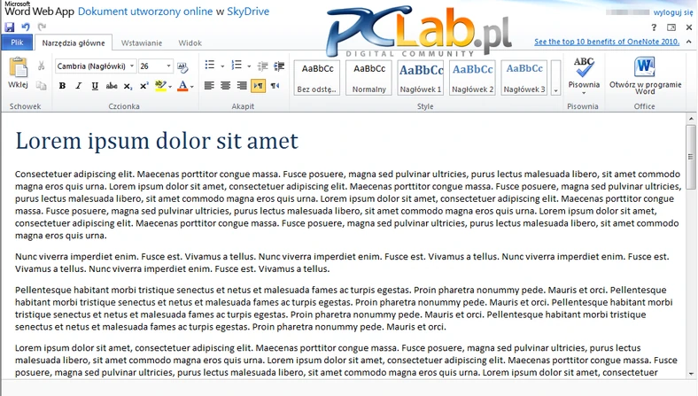 Microsoft Word Web App – edycja dokumentu Worda w przeglądarce internetowej (kliknij, aby powiększyć)