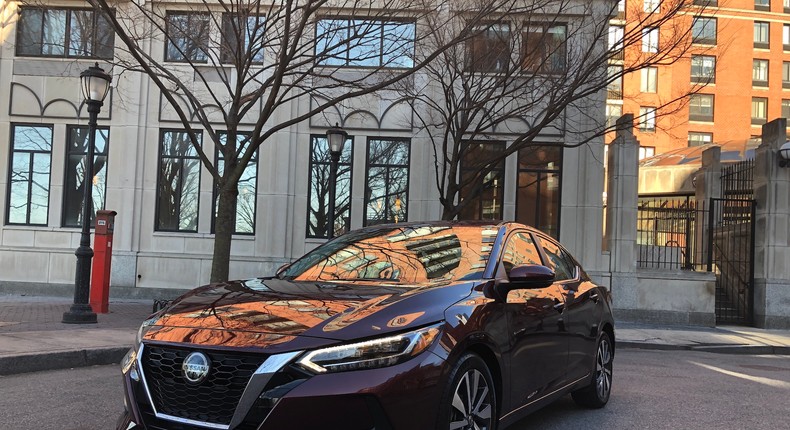 The 2020 Nissan Sentra that I drove was the mid-level SV trim, with about $2,500 in extras thanks to a Premium package. The base Sentra is a bit more than $19,000, but my tester stickered at $23,860.