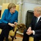 Trump meets with Merkel in the Oval Office at the White House in Washington