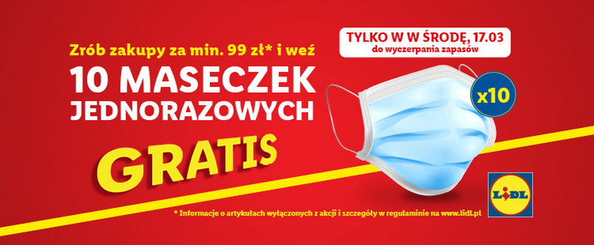 Promocja w Lidlu: maseczki gratis do zakupów.