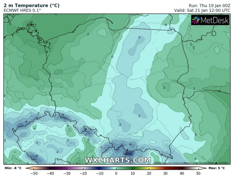 W strefie opadów temperatura nie przekroczy 0 st. C