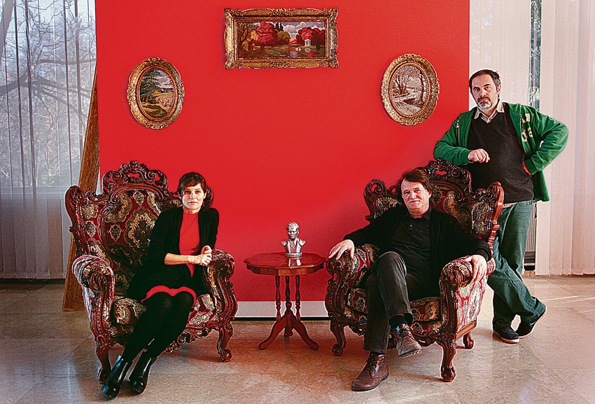 Autori izložbe Aleksandra Momčilović Jovanović, Ljubomir Bratić i Tatomir Toroman