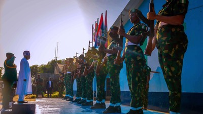 President Tinubu visits Nigerian troops in Guinea-Bissau. [Presidency]