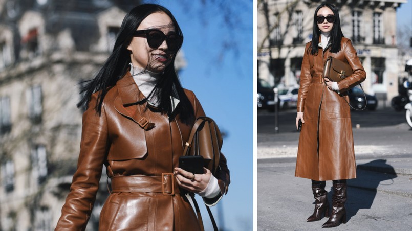 skórzany płaszcz brązowy