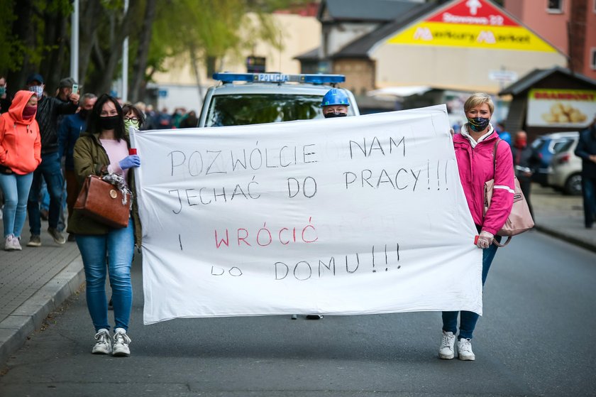 Cieszyn. Protest pracowników transgranicznych z powodu koronawirusa