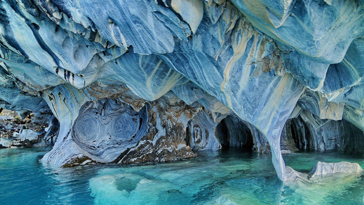 Underground lake in marble cave, Lake General Carrera, Chile