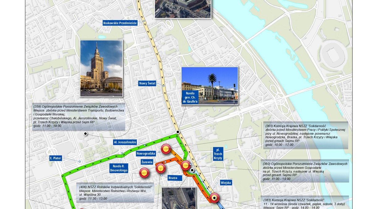 Aż sześć zgromadzeń publicznych, po których planowane są przemarsze pod Sejm RP, organizują związkowcy z całej Polski w środę w Warszawie. To całkowicie sparaliżuje stolicę. Zwłaszcza, że demonstracje zaplanowane są w różnych częściach miasta. Podpowiadamy, którędy przemaszerują związkowcy.