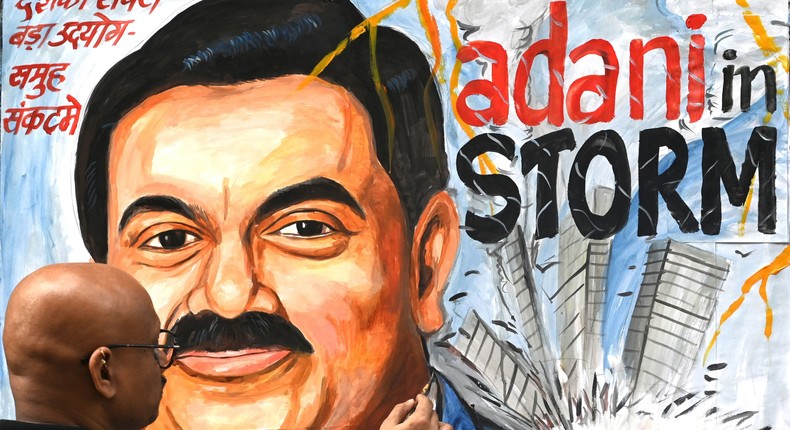 A painting of Indian businessman Gautam Adani.Indranil Mukherjee/Getty Images