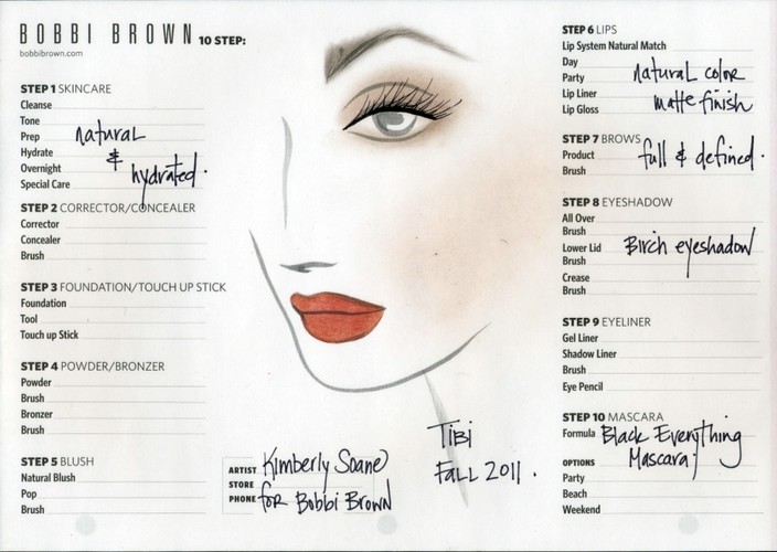 Face chart - makijaż Bobbi Brown dla Tibi w stylu Boyish Charm na New York Fashion Week Autumn/Winter 2011