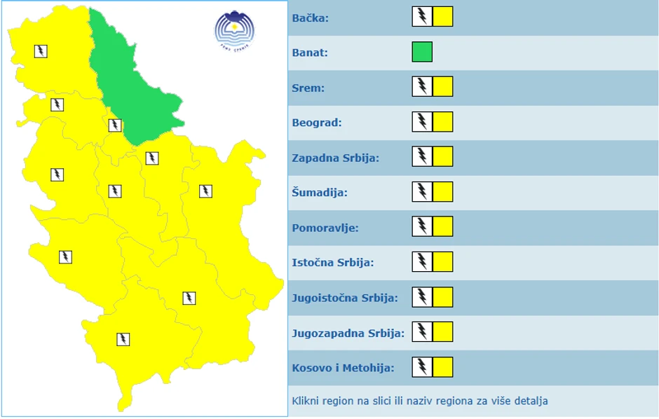 Meteoalarm za sredu