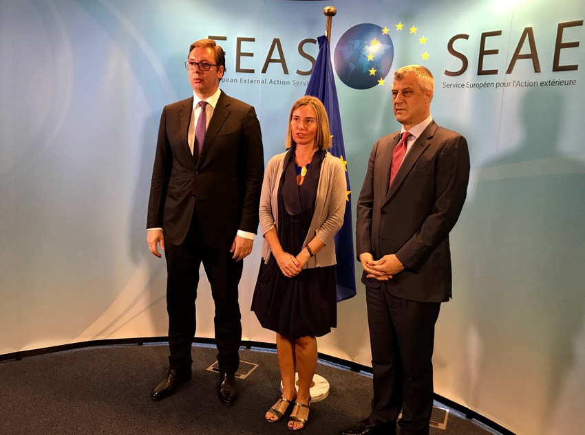 Aleksandar Vučić, Federika Mogerini i Hašim Tači