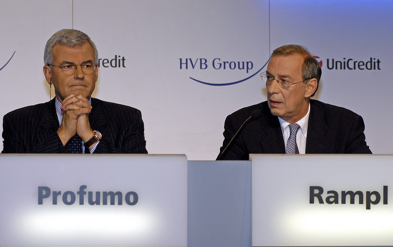 Alessandro Profumo i Dieter Rampl, który przejmie obowiązki szefa UniCredit do czasu znalexienia nowego prezesa.