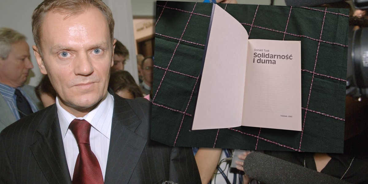 Donald Tusk w 2005 r. i jego książka z 2005 r.