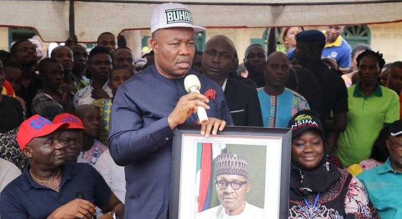 Akpabio storms rally with Buhari’s official portrait