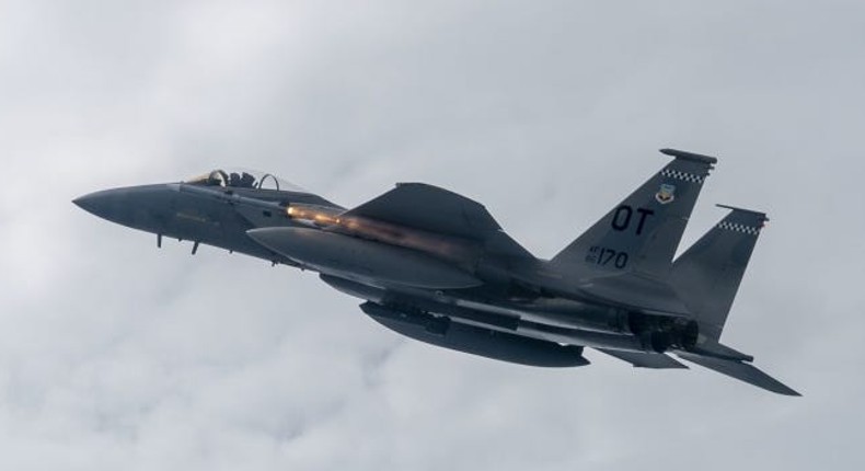 An F-15C fires a missile near Eglin Air Force Base in Florida.
