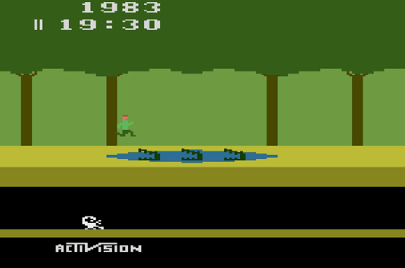 Zrzut ekranu z gry Pitfall!, wydanej w 1982 roku na Atari VCS przez Activision