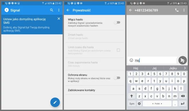 Signal pozwala również na wysyłanie zaszyfrowanych SMS-ów.
