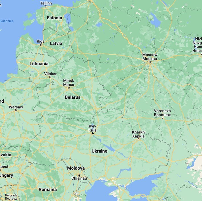 NATO members Estonia and Latvia, along with Belarus, sit on Russia's western border.