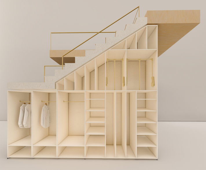 specjalnie zaprojektowane schody kryją przestrzeń do przechowywania oraz nauki © Julia Przyłucka
