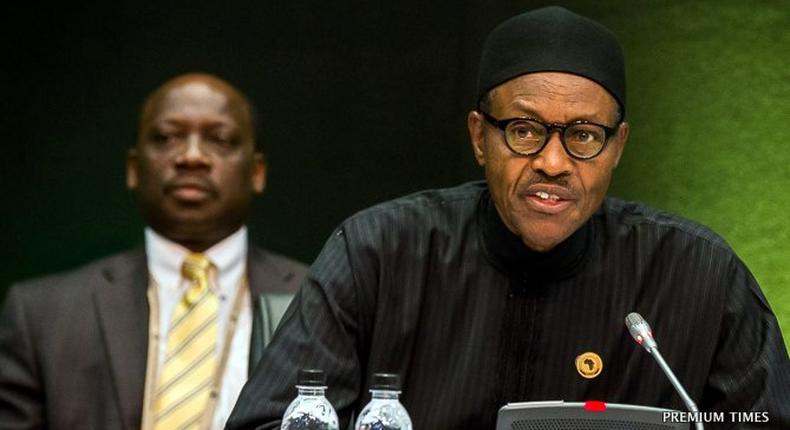 President Buhari at the AU meeting in South Africa.