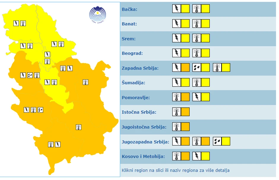 Meteoalarm za 2. avgust