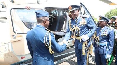 Nigerian Air Force (NAF) flies out former Chief of the Air Staff, Air Marshal Oladayo Amoa in Abuja on Saturday (15/7/23). [Twitter:@NigAirForce]