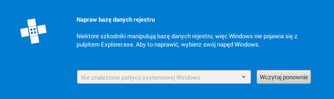 Typowa konsekwencja infekcji ransomware'em: Windows uruchamia się z szantażującym komunikatem. Płyta ratunkowa 2017 nam pomoże.