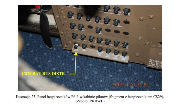 Ilustracja panelu z bezpiecznikem C829 zamieszczona w Raporcie Końcowym PKBWL z 2017 r.