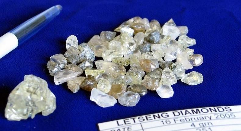 Diamonds found at Letseng mine are seen in a display at the mine's headquarters in Lesotho  in a file photo.  REUTERS/Peter Apps