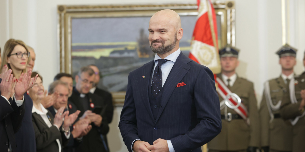 Szef InPostu Rafał Brzoska podczas uroczystości w Belwederze.