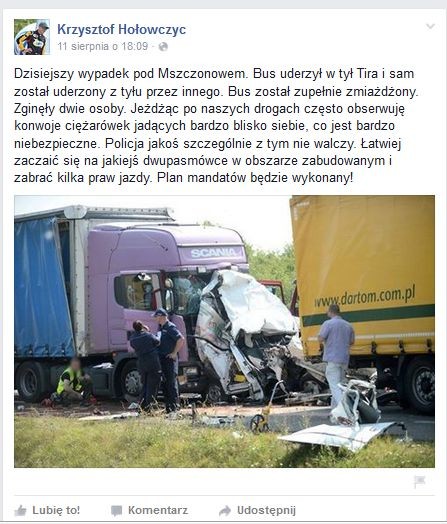 Wpis Krzysztofa Hołowczyca na facebooku