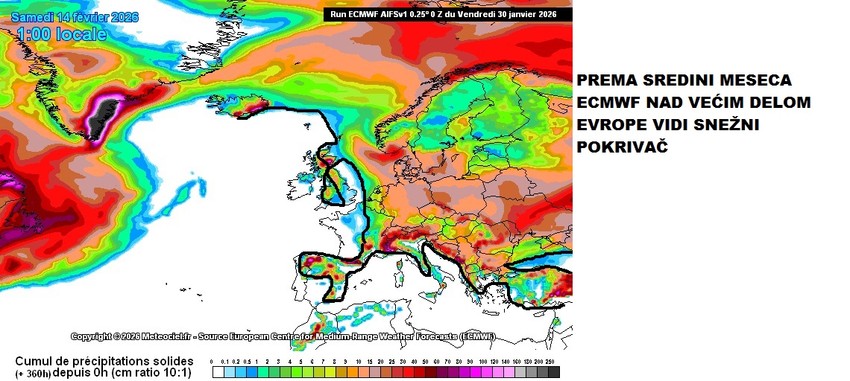 Sredinom meseca se očekuje da veći deo Evrope bude pod snegom