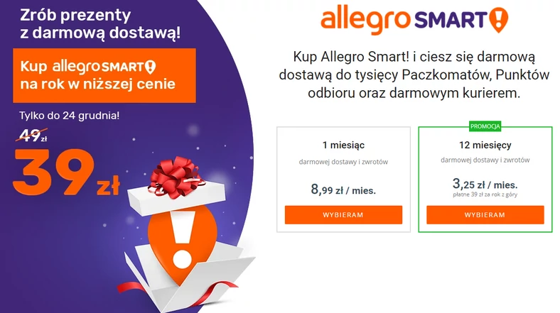  Allegro Smart! oferuje rozliczenia w dwóch formach - abonamentu rocznego i miesięcznego