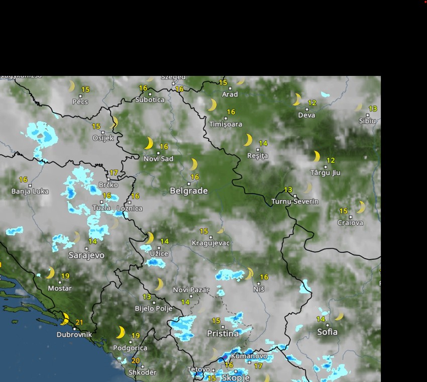 Kretanje kiše danas u 20 časova