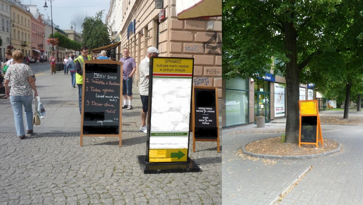 To istna zmora stolicy. Zabierają miejsce pieszym, blokują przejście, zaśmiecają drogi i chodniki oraz stwarzają zagrożenie dla osób niepełnosprawnych. "Potykacze" to najbardziej uciążliwe nośniki reklamowe. Stołeczni drogowcy wypowiedzieli im wojnę. Walczą też z innymi formami nielegalnych reklam. W ubiegłym roku usunęli ich prawie cztery tysiące.