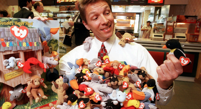 Beanie Babies, created by Ty Warner in 1993, were the plush, bean-filled toy fad of the 90s. Warner's Ty Inc. reportedly made $700 million in one year, selling the Beanies for $5 a piece. By 1999, the company had over $1 billion in sales.