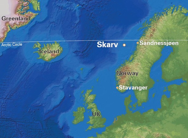 PGNiG SA rozpoczęło wydobycie złoża Skarv na Norweskim Szelfie Kontynentalnym - mapa