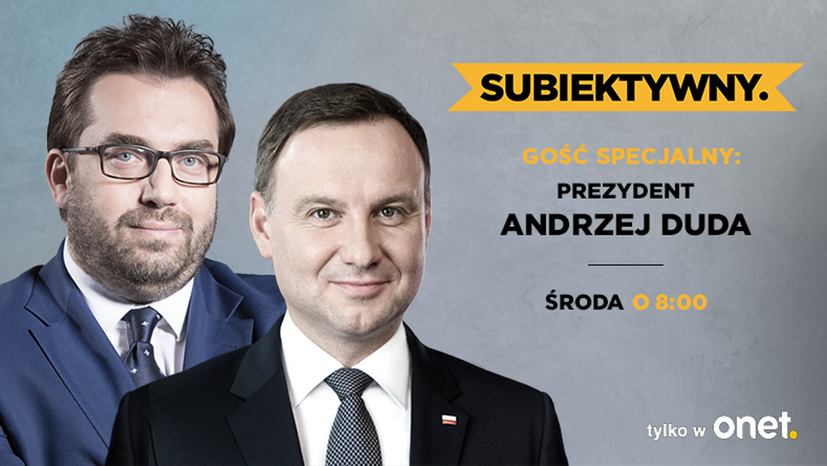 Prezydent Andrzej Duda będzie gościem specjalnego wydania programu "Subiektywny" Bartosza Węglarczyka. Pierwsza część nagrywana w Pałacu Prezydenckim zostanie wyemitowana już w środę o 8:00. Kolejne dwie pokażemy odpowiednio: w piątek i sobotę. Zapraszamy!