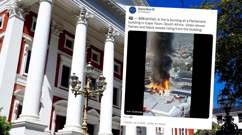 Potężny pożar w RPA. Płonie budynek parlamentu