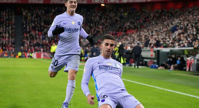 Barcelona's Ferran Torres scored his first goal for the club against Athletic Bilbao on Thursday. Creator: CESAR MANSO