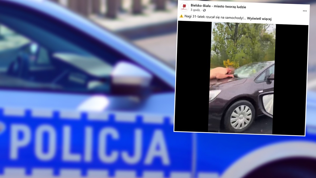 Nagi mężczyzna z maczetą atakował auta w Bielsku-Białej