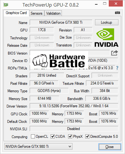 GeForce GTX 980 Ti. GPU-Z potwierdza specyfikację techniczną