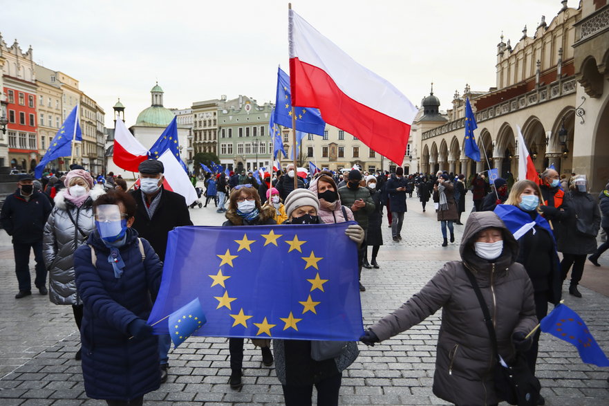 Demonstracja w obronie członkostwa Polski w UE, listopad 2020 r.