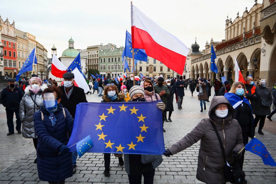 Demonstracja w obronie członkostwa Polski w UE, listopad 2020 r.