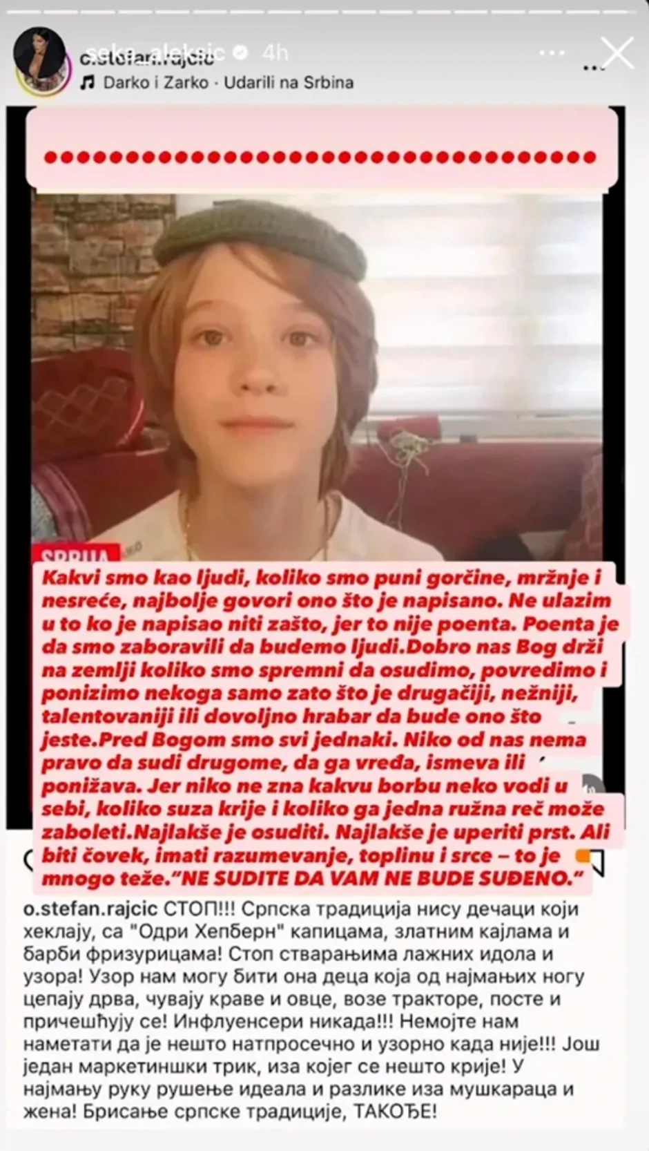 Seka Aleksić osudila reči sveštenika upućene malom Viktoru