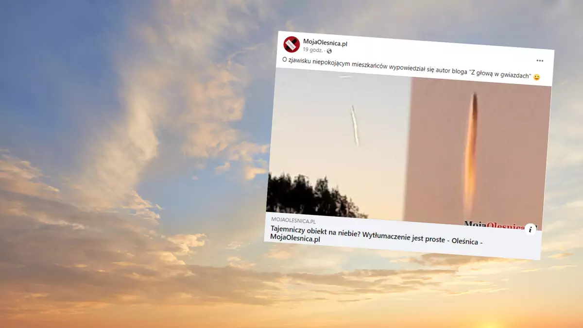 Mieszkańcy Oleśnicy zauważyli "tajemniczy obiekt" na niebie (screen: MojaOlesnica.pl/Facebook)